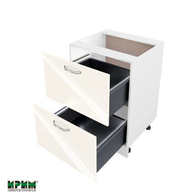 Долен модул с две чекмеджета с плавно затваряне и LED осветление БФ-Крийм гланц-11-72