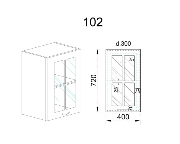 Горен модул с витрина,врата и рафт БФ-Капучино мат-11-102