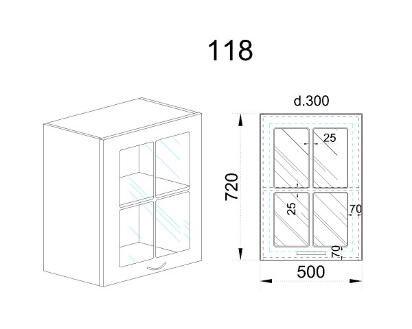 Горен модул с витринна врата и рафт БФ-Деним мат-06-118