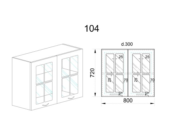 Горен модул с две витринни врати и рафт МФ-Цимент мат-06-104