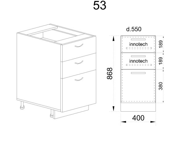 Долен модул с две чекмеджета и врата АРФ-Крийм гланц-06-53