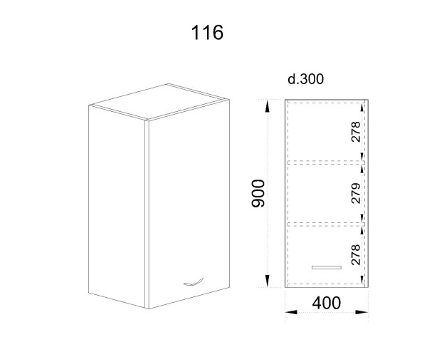 Горен модул с врата и два рафта МФ-Деним мат-06-116