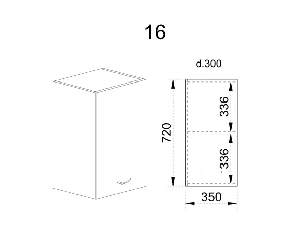 Горен модул с врата и рафт МФ-Олив мат-11-16