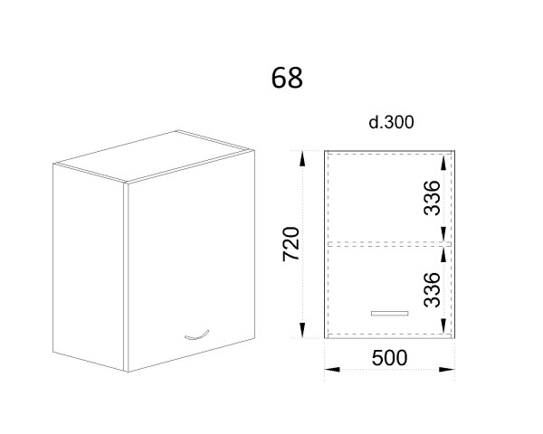 Горен модул с врата и рафт АРФ-Бяло фладер-04-68 (ляв)