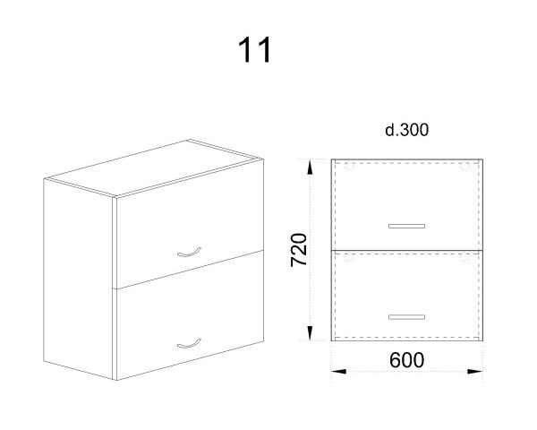 Горен модул с две хоризонтални врати АРФ-Бяло фладер-04-11
