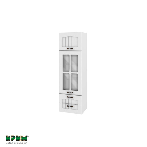 Горен модул с врата,витрина и две чекмеджета БФ-Бяло фладер-04-101