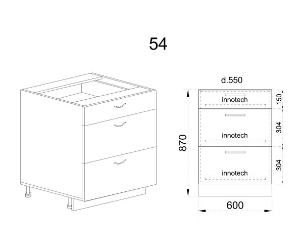Долен модул с три чекмеджета с плавно затваряне АРФ-Сонома-02-54