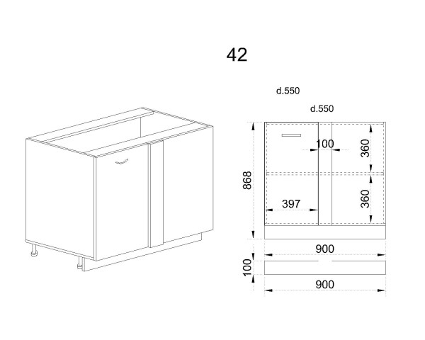 Долен модул за ъгъл с врата и рафтМФ-Сонома-02-42