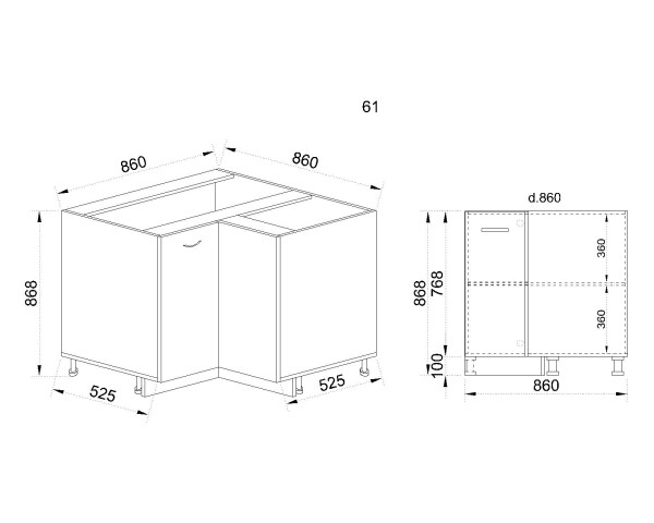 Долен модул ъглов с две врати и рафт МФ-Сонома-02-61