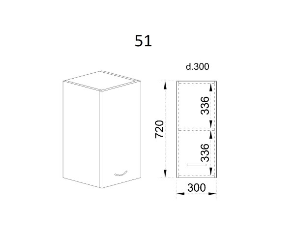 Горен модул с врата и рафт МФ-Бяло фладер-04-51 (ляв)