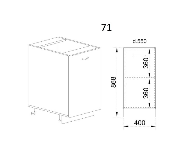 Долен модул с врата и рафт МФ-Бяло фладер-04-71 (ляв)
