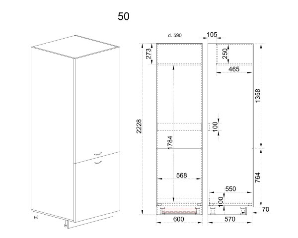 Колонен модул за вграждане на хладилник МФ-Дъб натурал-06-50