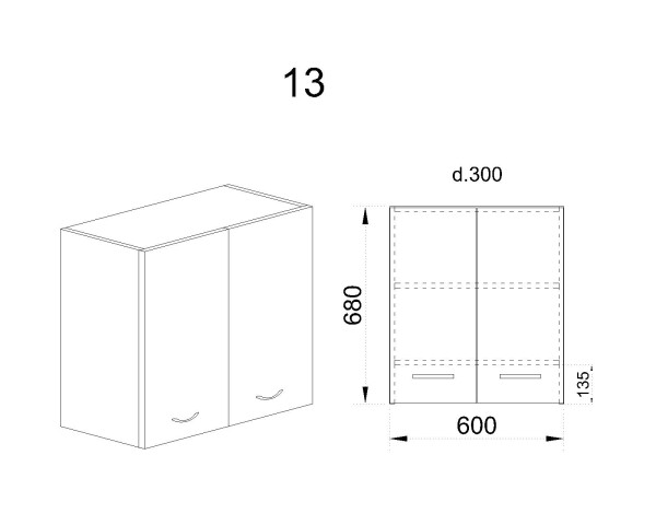 Горен модул с две врати за аспиратор БФ-Олив мат-11-13