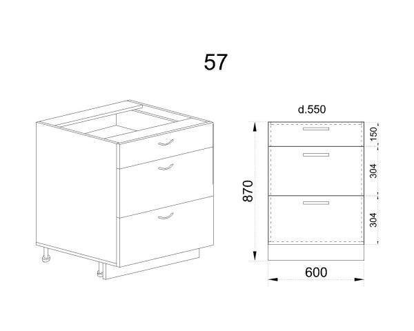 Долен модул с три чекмеджета МФ-Карбон мат-11-57