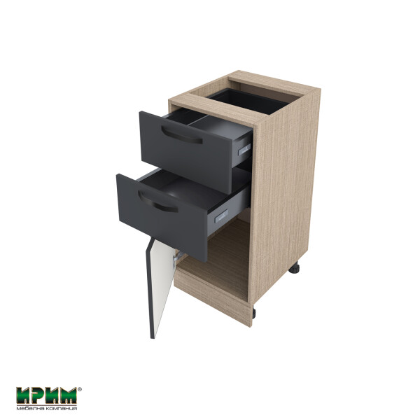 Долен модул с две чекмеджета и врата с плавно затваряне МФ-Карбон мат-11-53