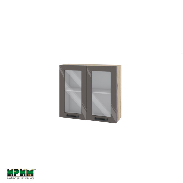 Горен модул с две витринни врати и рафт АРФ-Антрацит гланц-05-204