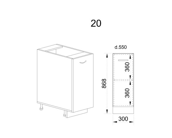 Долен модул с врата и рафт АРФ-Антрацит гланц-05-20