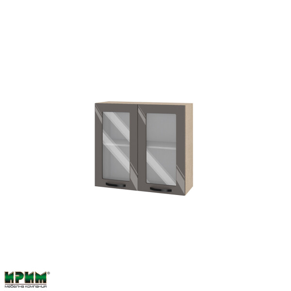 Горен модул с две витринни врати и рафт МФ-Антрацит гланц-05-204
