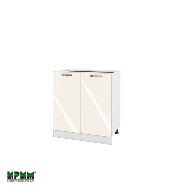 Долен модул за вграждане на мивка с две врати и рафт БФ-Крийм гланц-11-23