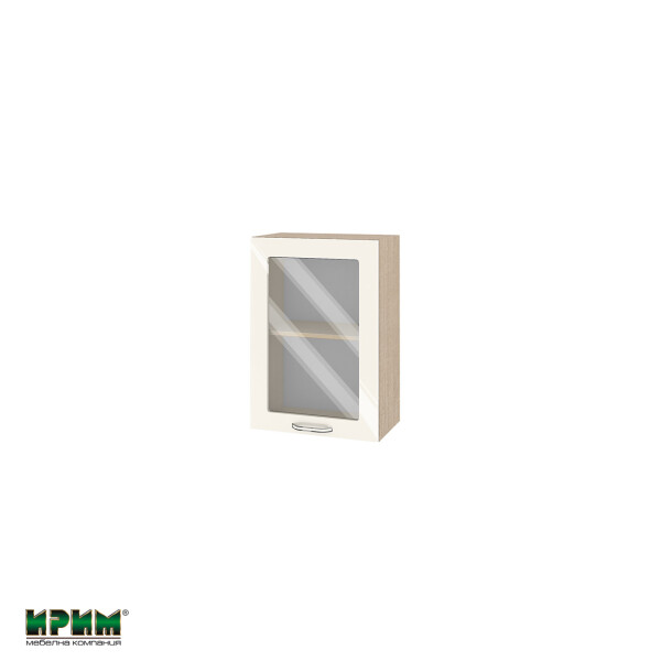 Горен модул с витринна врата и рафт МФ-Крийм гланц-11-218