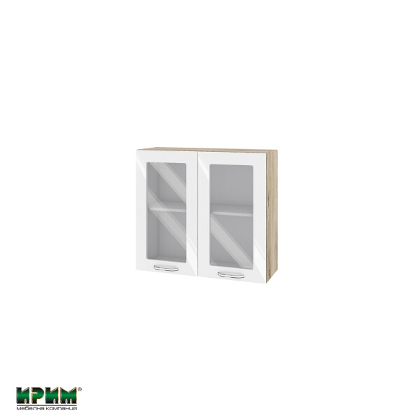Горен модул с две витринни врати и рафт АРФ-Бяло гланц-05-104