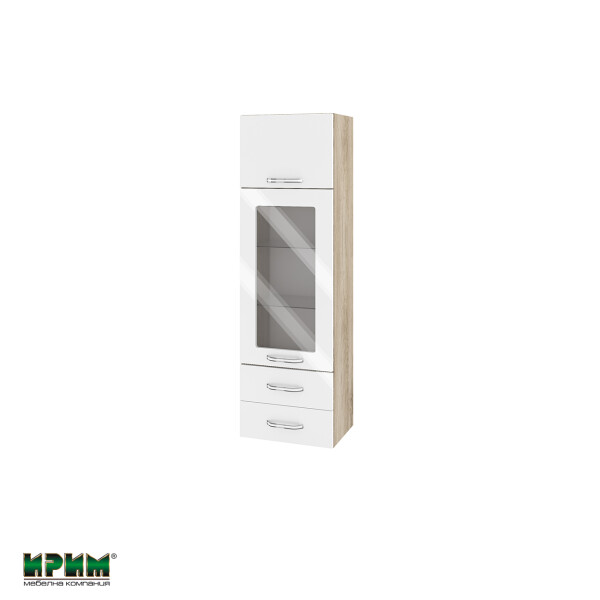 Горен модул с врата,витрина и две чекмеджета АРФ-Бяло гланц-05-101