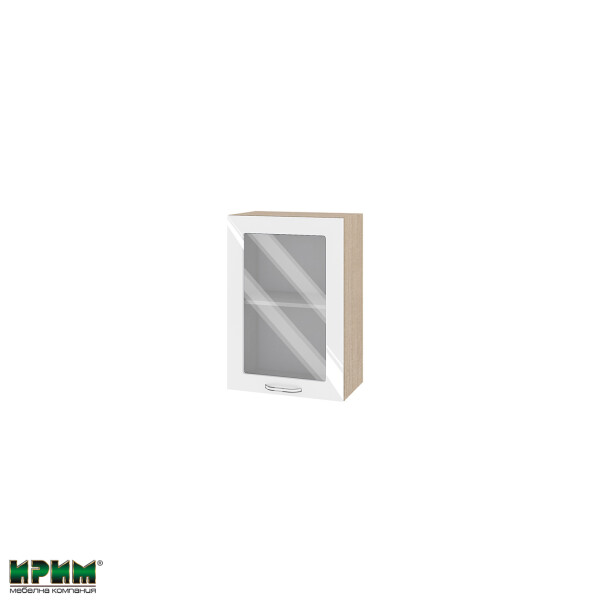 Горен модул с витринна врата и рафт МФ-Бяло гланц-05-218