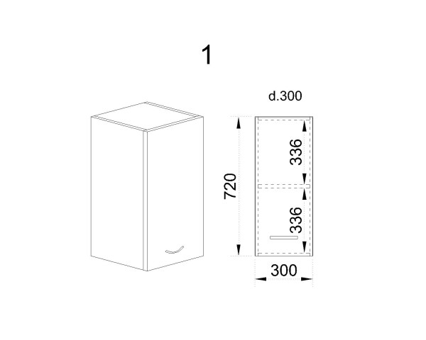 Горен модул с врата и рафт АРФ-Бяло мат-09-1