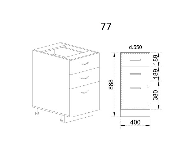 Долен модул с 2 чекмеджета,врата и рафт АРФ-Бяло мат-09-77 (ляв)
