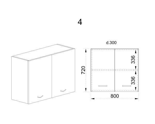 Горен модул с две врати и рафт МФ-Бяло мат-09-4