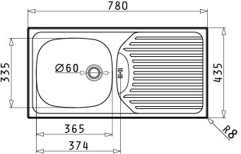 Мивка от неръждаема стомана ET78 (78X43,5) Semiflat