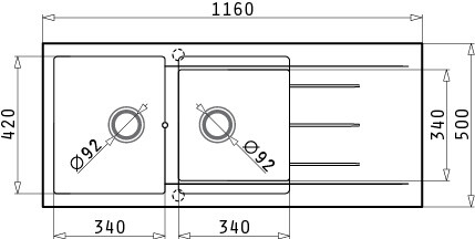 Мивка от гранит Alazia (116x50) 1 3/4B 1D