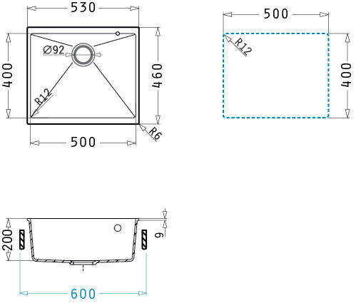 Мивка от гранит Ithaka (50×40) 1B Метално сиво