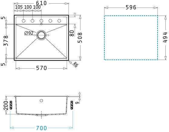 Мивка от гранит Ithaka (61×51) 1B Вулкан