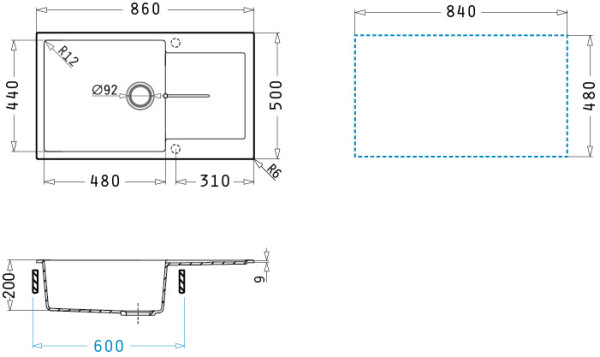 Мивка от гранит Ithaka (86×50) 1B 1D PLUS Вулкан