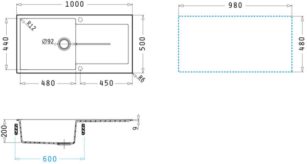 Мивка от гранит Ithaka (100×50) 1B 1D PLUS Тъмно бежово