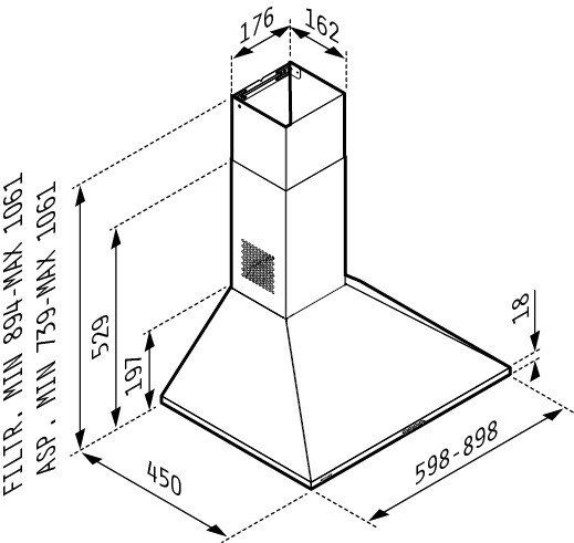 Свободно стоящ бсорбатор 90см QUARE CHIMNEY BLACK essential