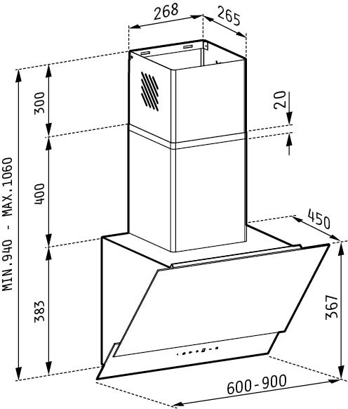 Свободно стоящ aбсорбатор 90см LIVELO черен premium