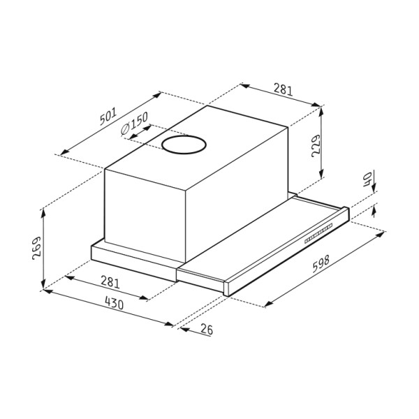 Абсорбатор за вграждане плъзгащ TURBO PLUS essential