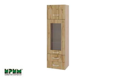 Горен модул с врата,витрина и две чекмеджета МДД-Дъб дакота-101