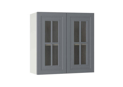 Горен модул с две витринни врати и рафт Винтидж 80 Бял - Велвет