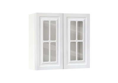 Горен модул с две витринни врати и рафт Винтидж 80 Бял - Бял