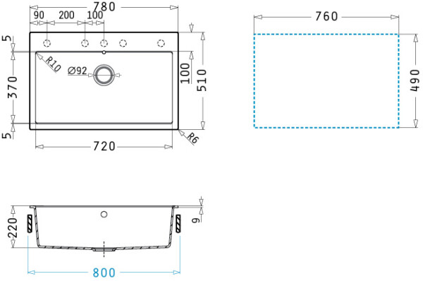 Мивка от гранит Ithaka (78×51) Мока