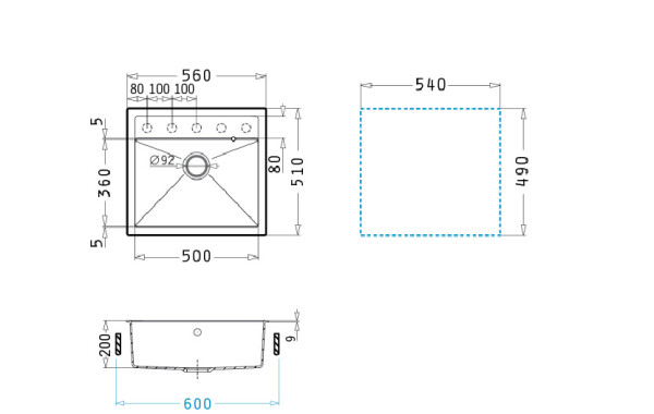 Мивка от гранит Ithaka (56×51) 1B Сняг