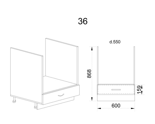 Долен модул за фурна с чекмедже АРС-Сатен-36