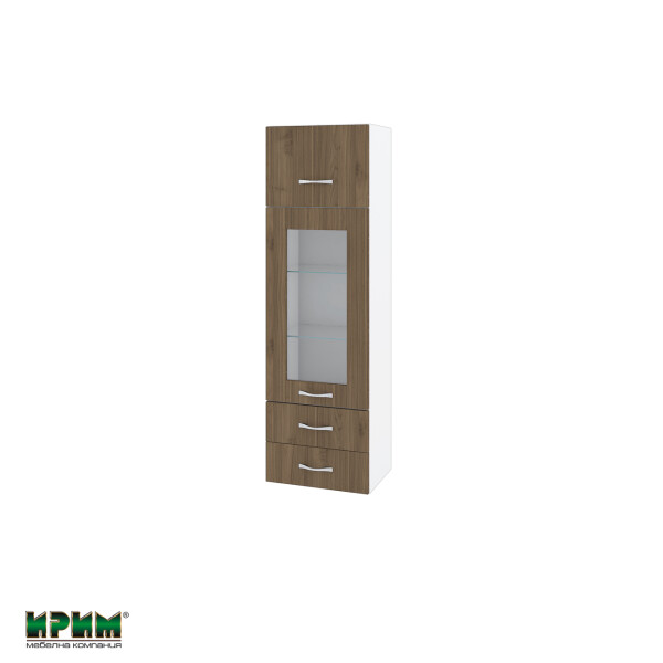 Горен модул с врата,витрина и две чекмеджета БО-Орех адмирал-101