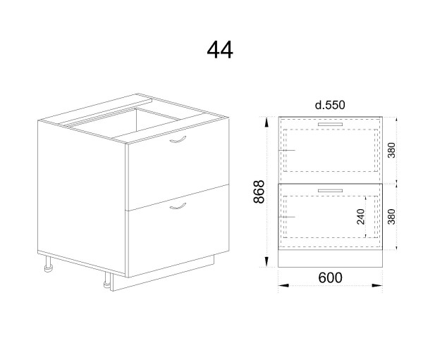 Долен модул с две чекмеджета БС-Сатен-44