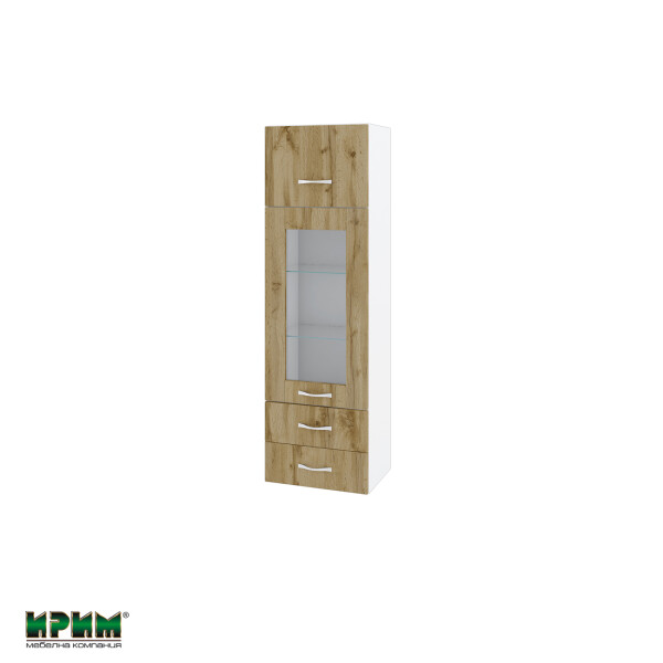Горен модул с врата,витрина и две чекмеджета БДД-Дъб дакота-101
