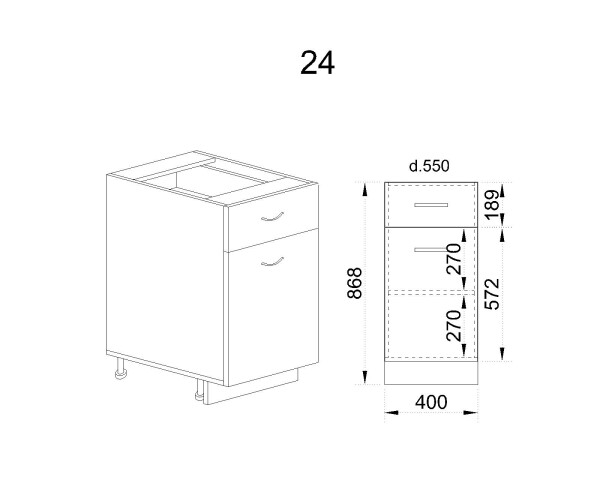 Долен модул с чекмедже,врата и рафт БДД-Дъб дакота-24