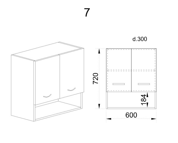 Горен модул с две врати и рафт и ниша АРДД-Дъб дакота-7